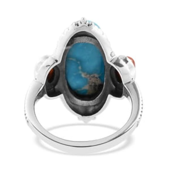 Blue Ridge Turquoise and Mediterranean Coral Ring in Sterling Silver Size 7 NWT - Picture 4 of 8